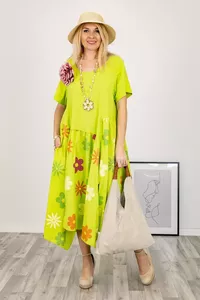 Citrondzeltena kokvilnas kleita vasarai - lielie izmēri sievietēm